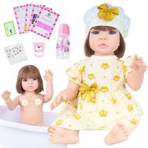 Boneca Bebê Reborn Realista Silicone Vestido e Bolsa de Maternidade