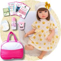 Boneca Bebê Reborn Realista Silicone Vestido e Bolsa de Maternidade