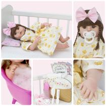 Boneca Bebe Reborn Recem Nascida de Silicone com 20 Itens