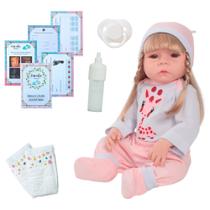 Boneca Bebê Reborn Recém Nascida Loira Girafinha Acessórios