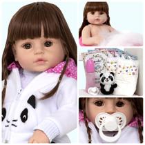 Boneca Bebe Reborn Recem Nascida Silicone Panda Acessórios