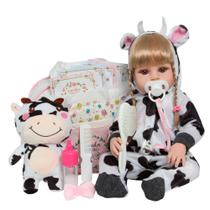 Boneca Bebê Reborn Roupa De Vaquinha Loira Fofinha Boneca Bebê Reborn Roupa De Vaquinha Loira Fofinha