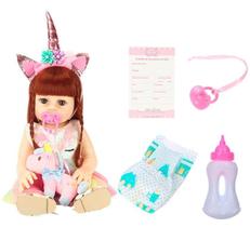 Boneca Bebê Reborn Ruiva Unicórnio Com Acessórios Baby Star