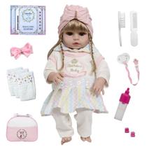 Boneca Bebê Reborn Silicone Loira 46cm Bolsa Acessórios Boneca Bebê Reborn Silicone Loira 46cm Bolsa Acessórios
