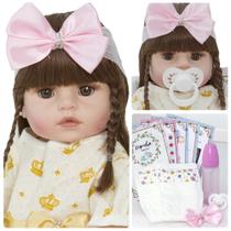 Boneca Bebê Reborn Silicone Menina 52cm Cabelos Castanhos