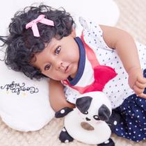 Boneca Bebê Reborn Silicone Negra Realista 48cm Original Kit Acessórios Conjunto Roupa Mamadeira Chupeta Pelúcia Fralda Certidão