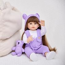 Boneca Bebê Reborn Silicone Realista 48cm Original Kit Acessórios Conjunto Roupa Mamadeira Chupeta Pelúcia Fralda Certidão