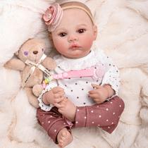 Boneca Bebê Reborn Silicone Realista 48cm Original Kit Acessórios Conjunto Roupa Mamadeira Chupeta Pelúcia Fralda Certidão
