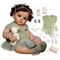 Boneca Bebê Reborn Silicone Realista 48cm Original Kit Acessórios Conjunto Roupa Mamadeira Chupeta Pelúcia Fralda