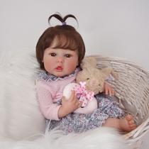 Boneca Bebê Reborn Silicone Realista 55cm Original Kit Acessórios Conjunto Roupa Mamadeira Chupeta Pelúcia Fralda Certidão