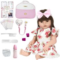 Boneca Bebe Reborn Silicone Vestido Florido Com Vários Itens Boneca Bebe Reborn Silicone Vestido Florido Com Vários Itens