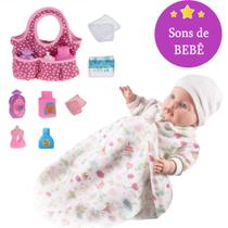 Boneca Bebê Rose Ring Menina +Bolsa Maternidade e Acessórios