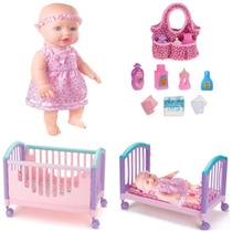 Boneca Bebê Sapekinha Faz Xixi Verdade C/ Berço e Bolsinha