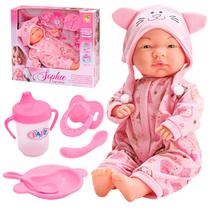 Boneca Bebê Sophie Para Ninar Rosa 33 Cm Com Pratinho Colher Chupeta E Mamadeira Boneca Bebê Sophie Para Ninar Rosa 33 Cm Com Pratinho Colher Chupeta E Mamadeira