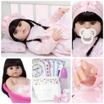Boneca Bebê Tipo Reborn Laura Morena Realista Pode Dar Banho