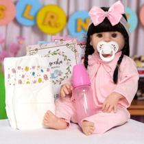 Boneca Bebê Tipo Reborn Menina Laura Morena Pode Dar Banho