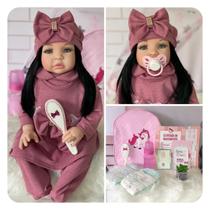 Boneca Bebê Tipo Reborn Muito Realista Linda Com Kit Acessórios Cabelo Longo