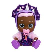Boneca Bebê Vestida Phoebe - 30 cm Vestido Poá Roxo com Jaqueta Fofinha Rosa e Capuz Temático Dino
