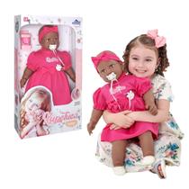 Boneca Bebê Xupetuca Negra Olho Móvel c/ Chupeta e Sapatinhos 65cm Brinquedo Grande Menina