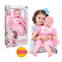 Boneca Bebê Xupetuca Olho Móvel c/ Chupeta e Sapatinhos 65cm Brinquedo Grande Menina