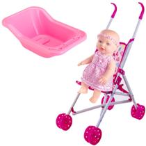 Boneca Bebezão Sapekinha Xixi + Carrinho e Banheira P/ Banho