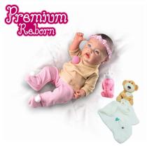 Boneca Bebezinha Menina Reborn Rosa e Naninha Dormir Urso