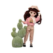 Boneca BJD Kawaii De 30cm Conjunto Completo Corpo Móvel Com 16 Juntas Saia Chapéu Acessórios Para