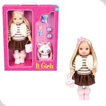 Boneca Blogueirinha 37cm com Pet Gato, Acessórios e Roupas Coleção Girls Boneca Blogueirinha 37cm com Pet Gato, Acessórios e Roupas Coleção Girls