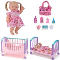 Boneca Brinquedo Baby Elisi Com Bolsinha e Berço Vira Cama Boneca Brinquedo Baby Elisi Com Bolsinha e Berço Vira Cama