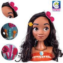 Boneca Busto Moana C/ Acessórios Penteado 18cm Vinil Cotiplas