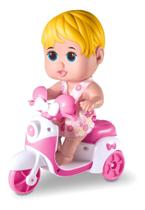 Boneca C/ Motoca Infantil Bebe Baby Petit Scooter Macia Milk