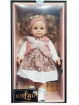 Boneca Cabelo Castanho Vestido Floral Laço Rosa Toys Import