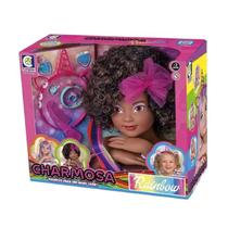 Boneca Charmosa Busto Rainbow Edition com Tiara de Unicórnio Negra - 2579 - Cotiplás