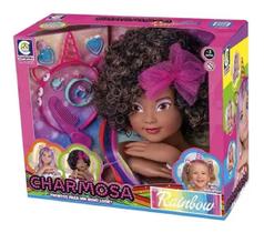 Boneca Charmosa Busto Rainbow Edition com Tiara de Unicórnio Negra - 2579 - Cotiplás