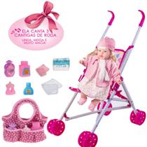 Boneca Classic Rose Ring 3 Músicas + Bolsa + Carrinho Rosa