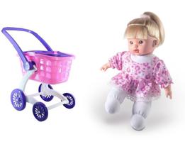 Boneca Colecao Hair Soft Loira + Carrinho de Compras 2 em 1 mercado brinquedo menina kit - Samba Toys