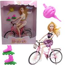 Boneca com bicicleta, patins e acessorios - futuro