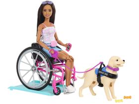 Boneca com Cadeira de Rodas Barbie HJY85 - com Cão de Serviço e Acessórios