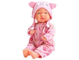 Boneca Com Roupinha Rosa Sophie Bebê Para Ninar 33 Cm Chupeta Mamadeira Colher