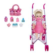 Boneca Danadinha Infantil Cabelo Loiro e Carrinho e Bolsinha