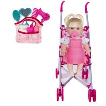 Boneca Danadinha Loira 34cm Chupeta Menina +Carrinho e Bolsa