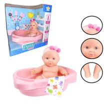 Boneca de Banho Petit Com Banheira e Acessórios de Cuidado Menina Presente