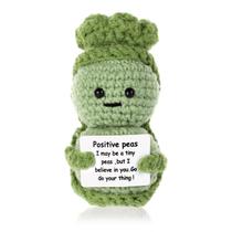 Boneca de batata com ervilha tricotada de lã positiva com cartão inspirador
