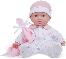 Boneca de bebê de 11 polegadas branca de 11 polegadas JC Brinquedos - La Baby lavável Roupa rosa removível c/ Chapéu e cobertor Para crianças 12 meses +