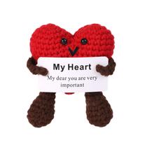 Boneca de brinquedo tricotada, fio de lã de crochê Positive Heart com cartão