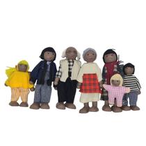 Boneca de madeira ERANCE Afro-American Family, pacote com 7 unidades e casa
