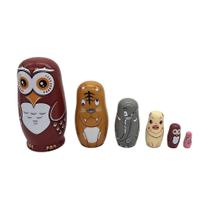 Boneca de madeira, quebra-cabeça, brinquedo, presente artesanal, Matryoshka, 6 peças de coruja azul Boneca de madeira, quebra-cabeça, brinquedo, presente artesanal, Matryoshka, 6 peças de coruja azul