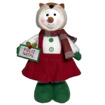 Boneca de neve natalina com cachecol em pe - 33cm