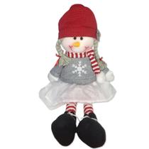 Boneca de Neve Sentada Gorro Vermelho Natal 40cm