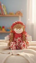 Boneca de Pano Artesanal 60cm Vestido Floral Vermelho Boneca de Pano Artesanal 60cm Vestido Floral Vermelho